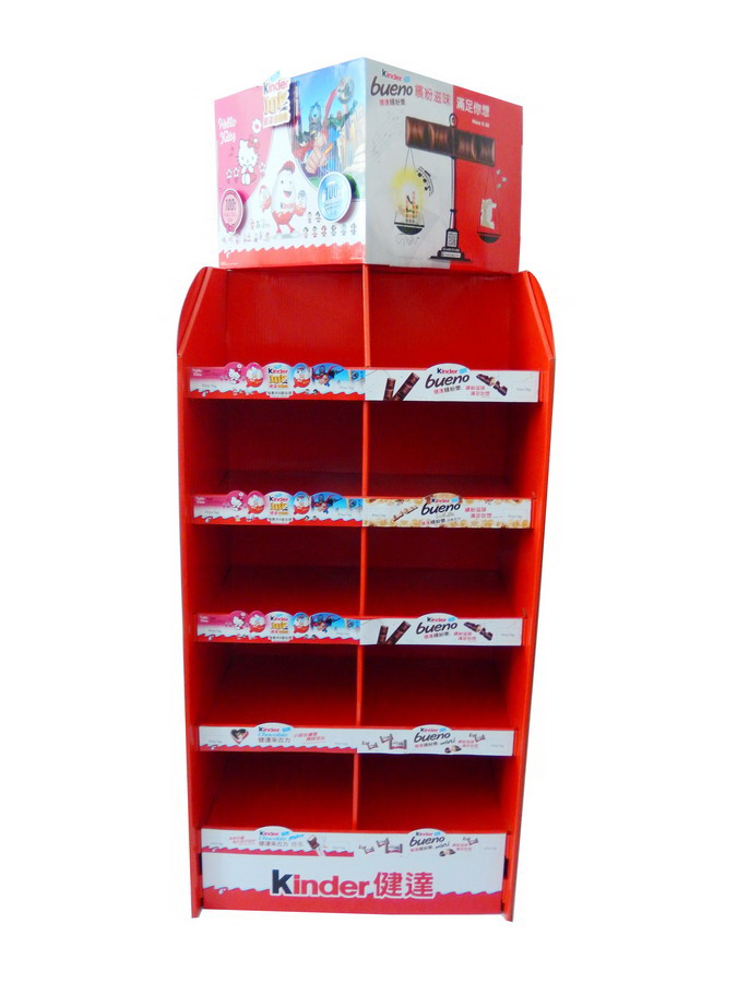 Kinder cardboard floor display rack, craft cardboard promotion display standing for chocolate.-CF1009